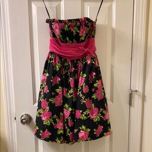 Betsey Johnson Signature Hot Pink Floral Strapless Formal Dress